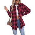 thumbnail image 3 of Womens Button Down Flannel Shirts Long Sleeve Plaid Shackets Business Casual Blouse Top Red XXL, 3 of 9