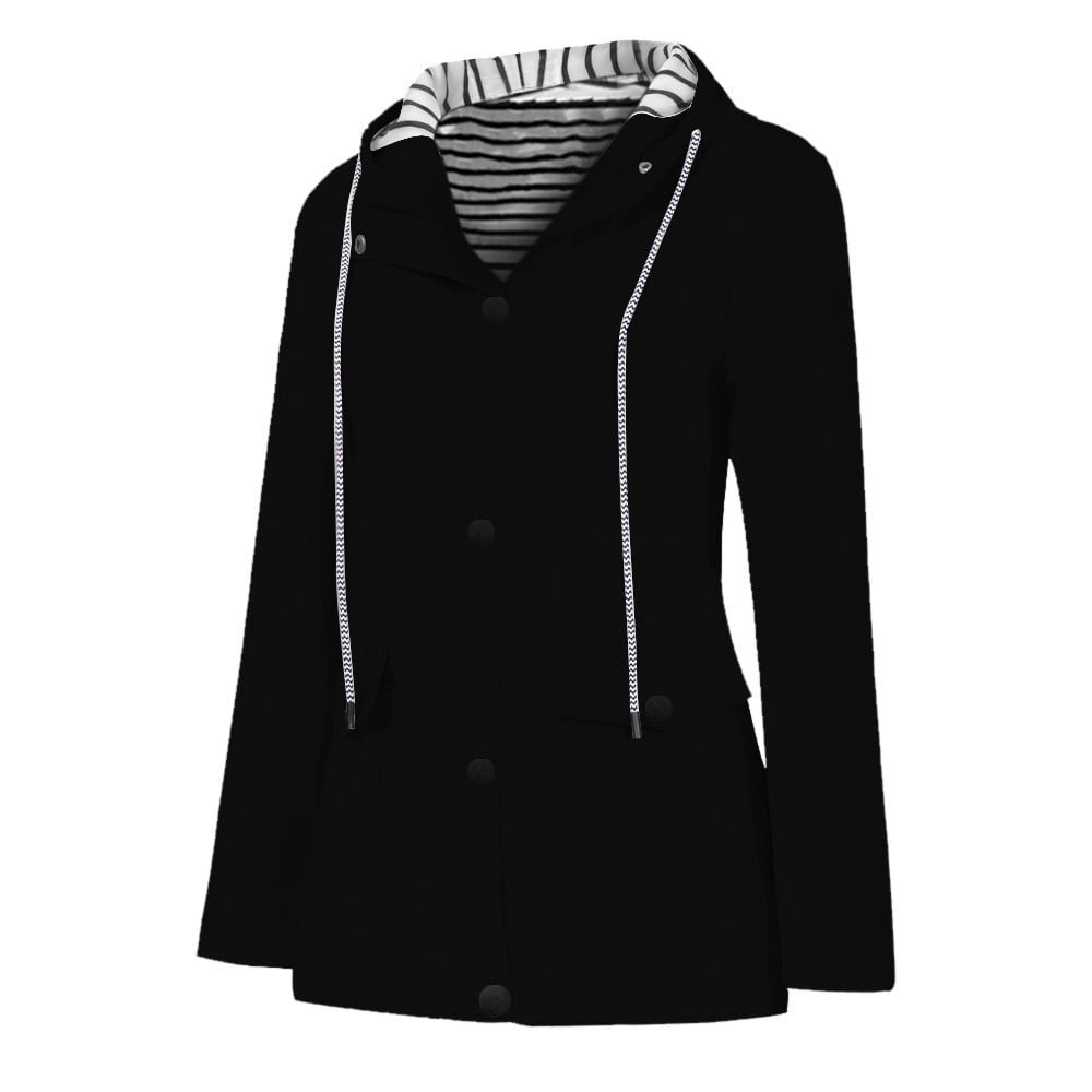 Jpgif Women Solid Rain Jacket Outdoor Plus Size Waterproof Windproof Hooded Raincoat Outfits, Women's, Size: 2XL, Black