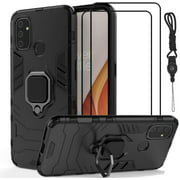 FLYME for Oneplus Nord N100 Case with Tempered Glass Screen Protector(2 Pack)&Neck Lanyard, Dual Layer Hybrid Tank