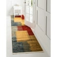 thumbnail image 2 of 2.5' x 10' Tan Brown and Blue Mid Century Geometric Rectangular Rug Runner, 2 of 7