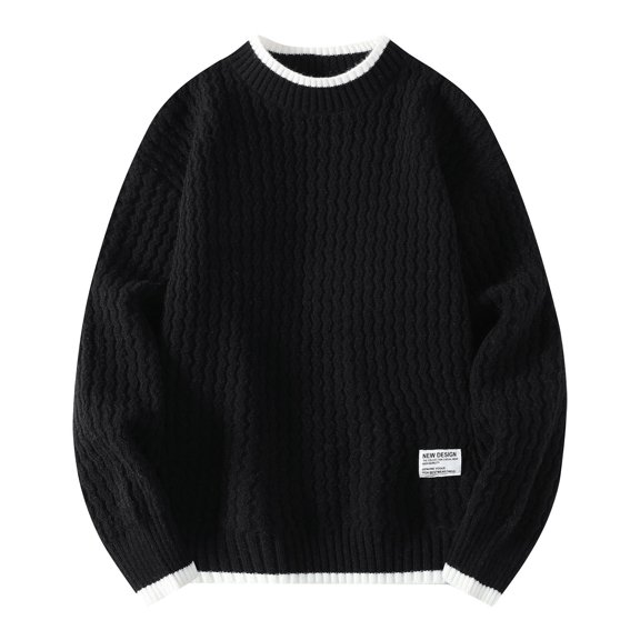 Ahabrexf Mens Sweaters and Pullovers, Casual Solid Color Striped Knit Sweater with Round Neck