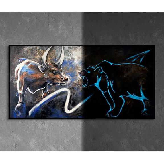 YS-Art Exchange Glow-in-the-Dark Canvas Wall Art with Black Frame, Modern Home Decor, 24x48 in