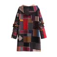 thumbnail image 3 of Stichou Womens Cotton Linen Fluffy Jackets Coats Boho Flowers Floral Print Patchwork Fleece Lined Hooded Warm Loose Winter Outwear Wine M, 3 of 4