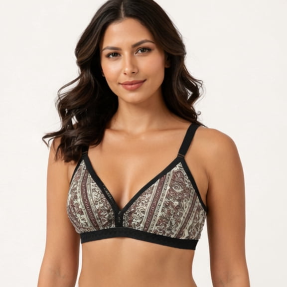 Elegant Printed Women’s Bralette, Soft Lightweight Comfortable Wireless Bra with Stylish Pattern, Breathable Fabric for Everyday Wear and Relaxed Fit Size-32
