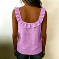 thumbnail image 5 of Women's Ruffled Cotton Linen Crew Neck Tank Top Sleeveless Loose Casual Side Button Decor Summer Shirts Beach Blouse, XL, 5 of 7