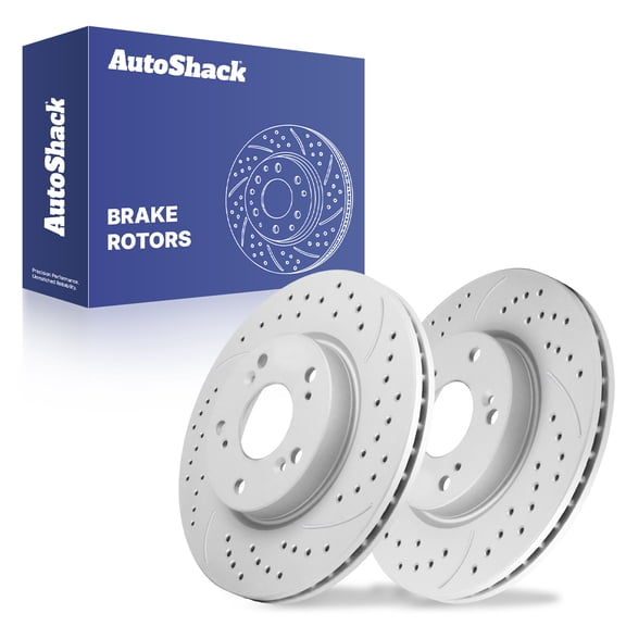AutoShack Front Vented Drilled & Slotted Coated Brake Rotors Silver Matte Finish 2-PC Set Replacement for 2013-2025 Honda Accord 2025 Honda Civic TurboGuard 11.53" (292.8 mm)