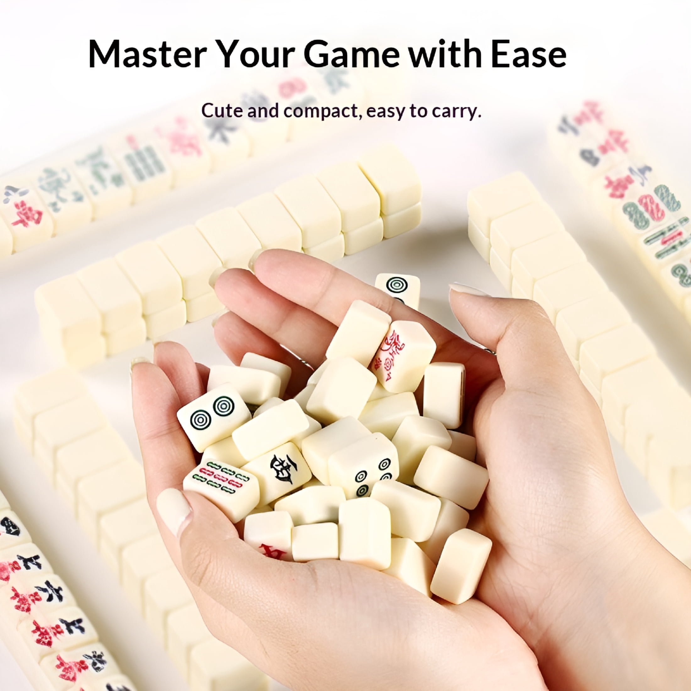 CYFW Mahjong Set - 166 White Tiles with Printed Bag,4 All-in-One Racks Pushers - Complete Game Set, chinese mahjong tile set