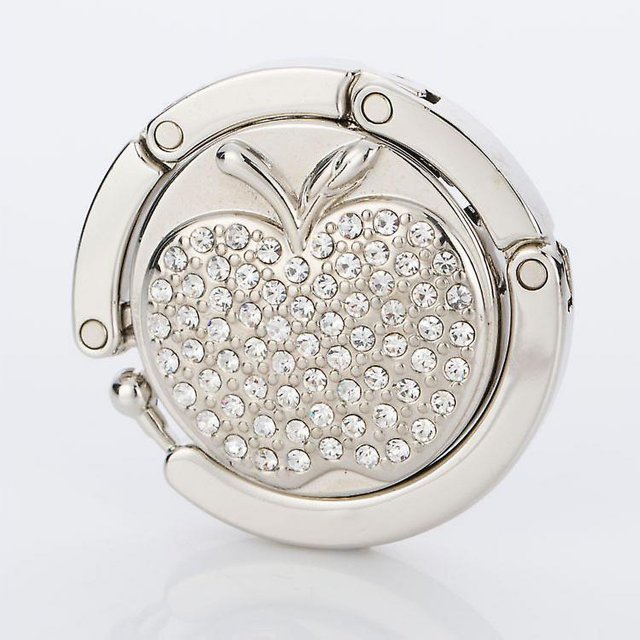 Ganchos para monedero, gancho plegable para bolso, gancho para bolso, colgador con patrón, soporte para bolsa de diamantes de imitación para escritorio de mesa (1 unidad, plateado)