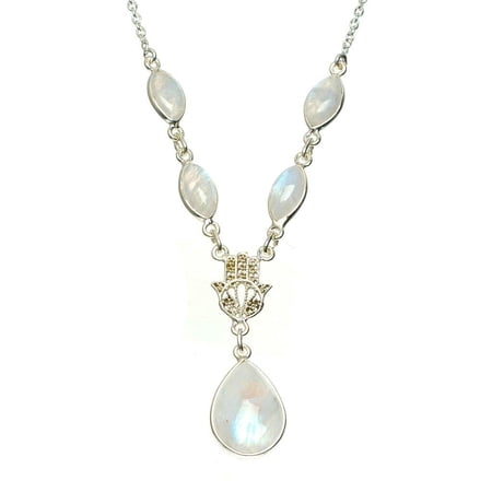 StarGems® Natural Rainbow Moonstone Handmade Unique 925 Sterling Silver Necklace 16+1.25" A3190