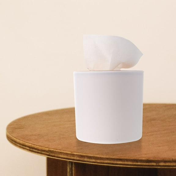 PTOOTP White Round Tissue Storage Box with PET and , Design, Simple Style for Home and Office Use