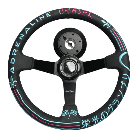 Leather 350mm Steering Wheel Short Hub Adapter Kit For Ford F150 F350 F450