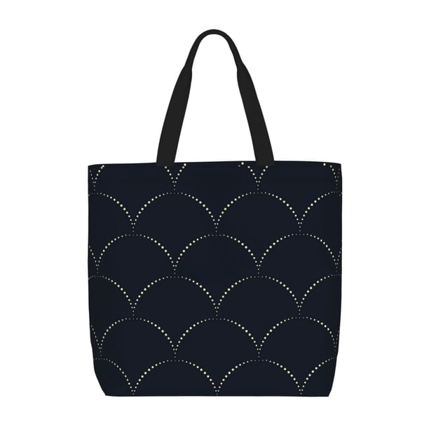 Fotbe Black Fish scales Bolsa Tote con Estampado para Mujer, Bolsos con Cremallera, Bolsa de Hombro Casual de Gran Capacidad con Bolsillos Internos