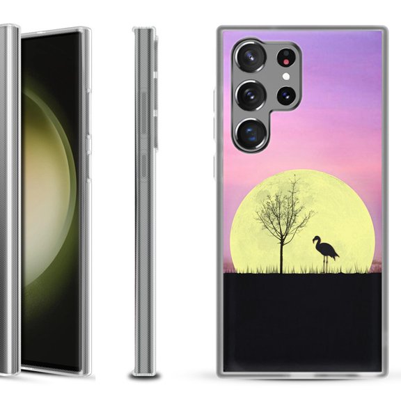 Shockproof Gel Phone Case for Samsung Galaxy S23 Ultra 5G, by OneToughShield ® - Moonlight Flamingo