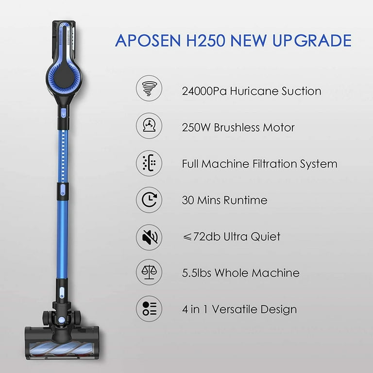 APOSEN 250W 4 in 1 Cordless Vacuum, 24KPa Suction, for Hard Floor