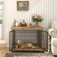 thumbnail image 2 of Dog Crate Table, Wooden Dog Crate Furniture with Wheels and Lift Top Doors, Decorative Dog Kennels Pet Crate End Table for Small Medium Large Dog, 38.58"W x 25.5"D x 27.36"H, Rustic Brown, 2 of 8