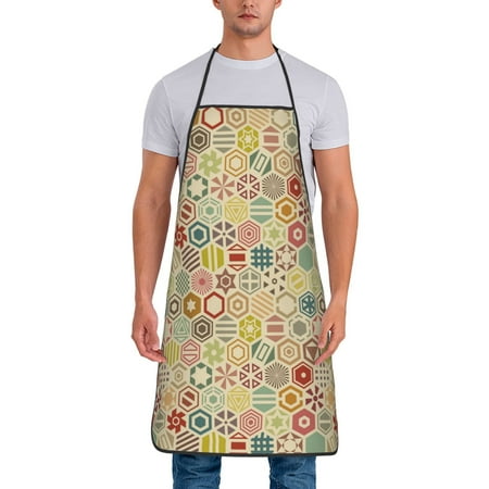 

Xecao Retro Geometry Print Funny BBQ Chef Aprons for Men Women Adjustable Kitchen Cooking Aprons with Pocket Waterproof Oil Proof No Pilling Fading