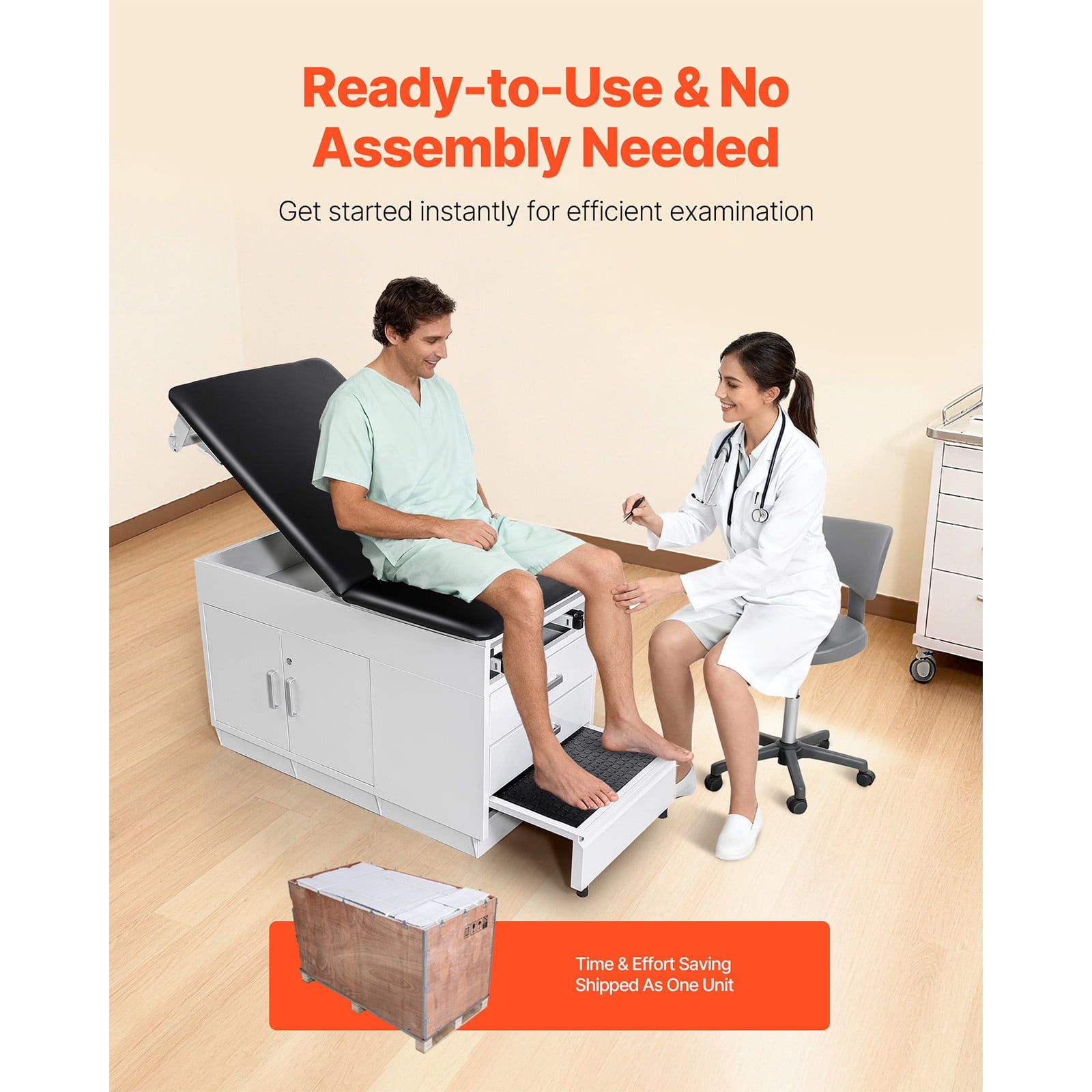 KFFKFF Professional Medical Examination Table with Adjustable Backrest, Therapy Bed Featuring Locking Cabinet, Two Drawers, Paper Roll Holder, Step Stool, and Leg Support, 500 lbs Capacity