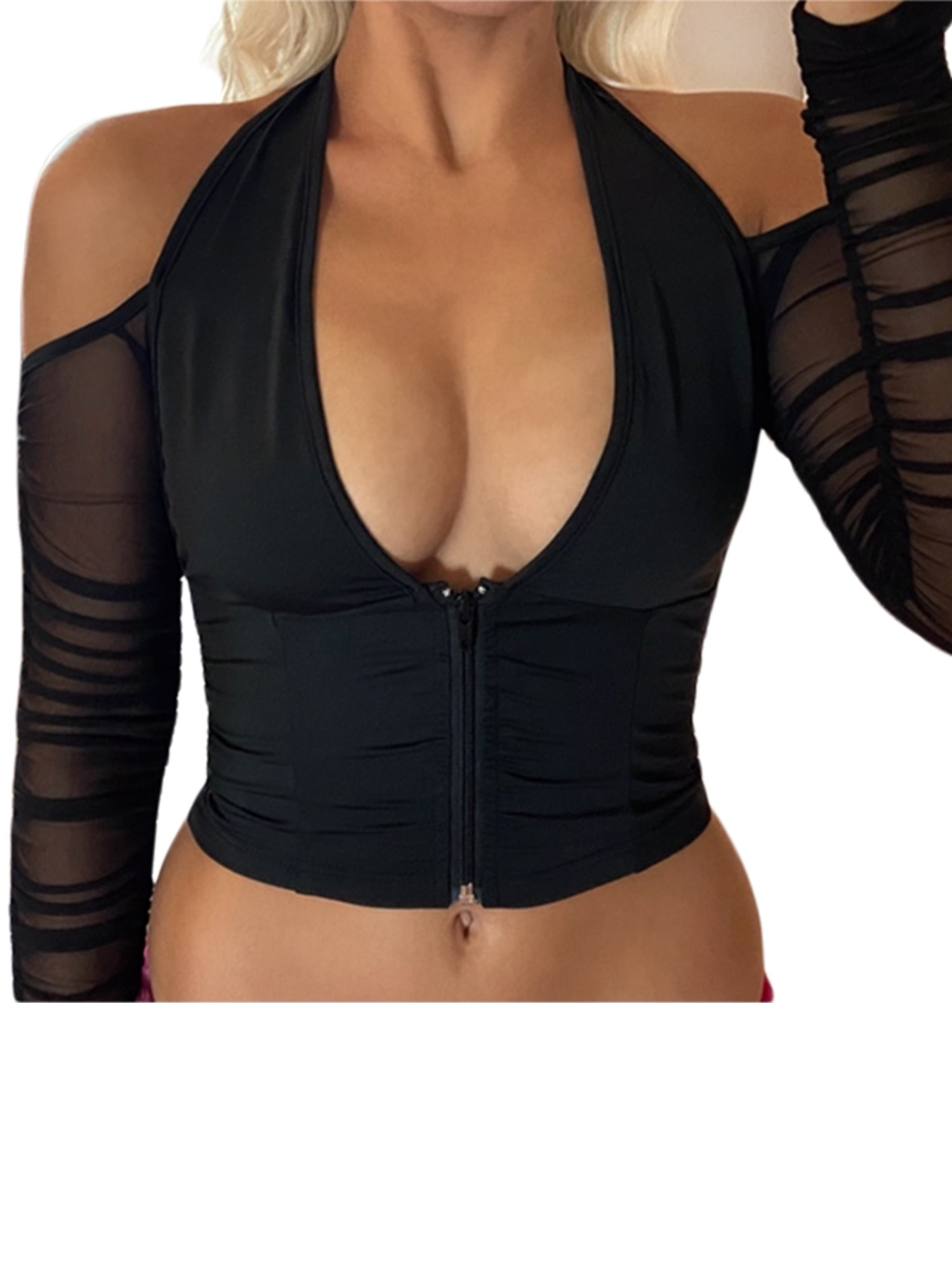 long sleeve cleavage crop top