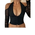 thumbnail image 3 of Gupgi Women Halter Crop Tops, Ruched Long Sleeve Off Shoulder T-Shirts, 3 of 4