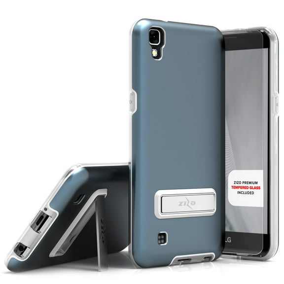 Zizo ELITE Series compatible with LG X Power Case with Tempered Glass Screen Protector, Kickstand, Shockproof Protection LG X Power K210