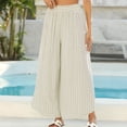 thumbnail image 6 of Sewkxo Womens Summer Palazzo Pants Casual Loose Striped Wide Leg Pants Elastic Waist Lounge Trousers,Khaki 2XL, 6 of 6