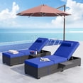 thumbnail image 1 of Outdoor PE Wicker Chaise Lounge Chairs Set of 2 Patio Brown Rattan Reclining Chair Adjustable Backrest Pool Sunbathing Recliners with Cushion Cover, Navy, 1 of 7