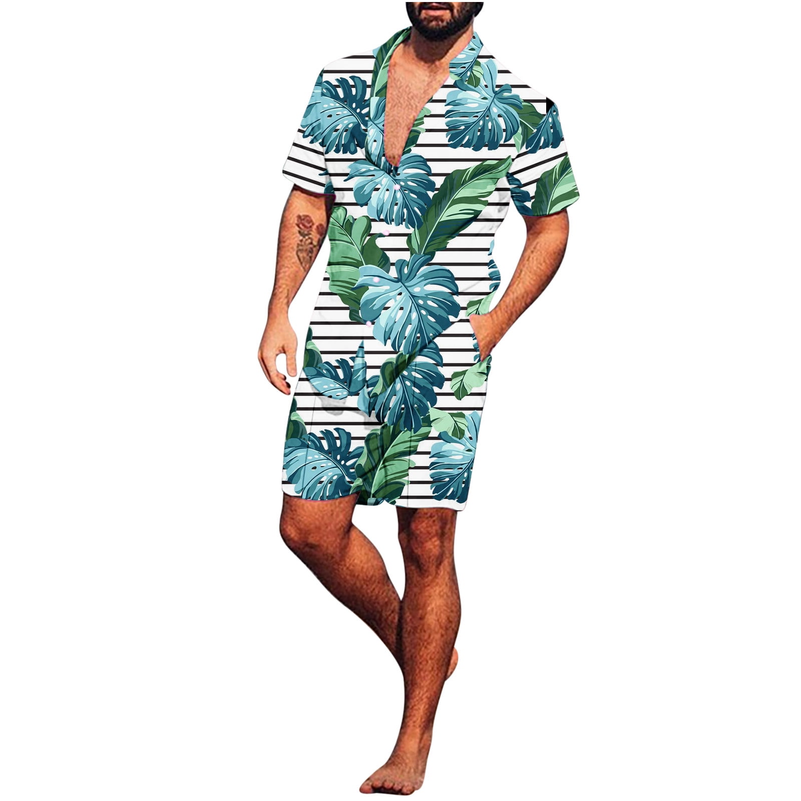 DDAPJ pyju 2023 Summer Hawaiian Sets Palm Trees Sunset Print Button