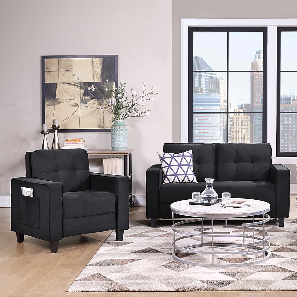 Lowestbest Modern Sectional Sofa Set, Loveseat and Chair Couch Set for Bedroom, Black (1+2 Seat) Lowestbest Modern Sectional Sofa Set, Loveseat and Chair Couch Set for Bedroom, Black (1+2 Seat)