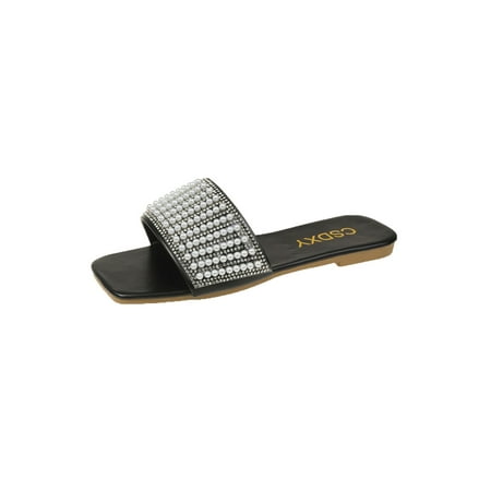 

Ritualay Women s Sandal Beach Slides Rhinestone Flat Sandals Casual Anti Skid Shoes Ladies Womens Summer Slippers Black 8