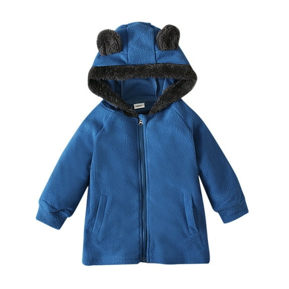 Chenyin Kids Baby Fleece Hooded Jacket for Boys Girls 9 Months-6 Years Plush Zipper Trench Coat Fall Winter Thickened Outerwear Windbreaker Jackets for Toddler