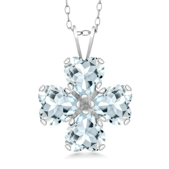 Gem Stone King 2.68 Cttw Sky Blue Aquamarine 4 Heart Shape Gemstone March Birthstone Pendant Necklace for Women | 925 Sterling Silver | 6MM Heart | With 18 inch Silver Chain