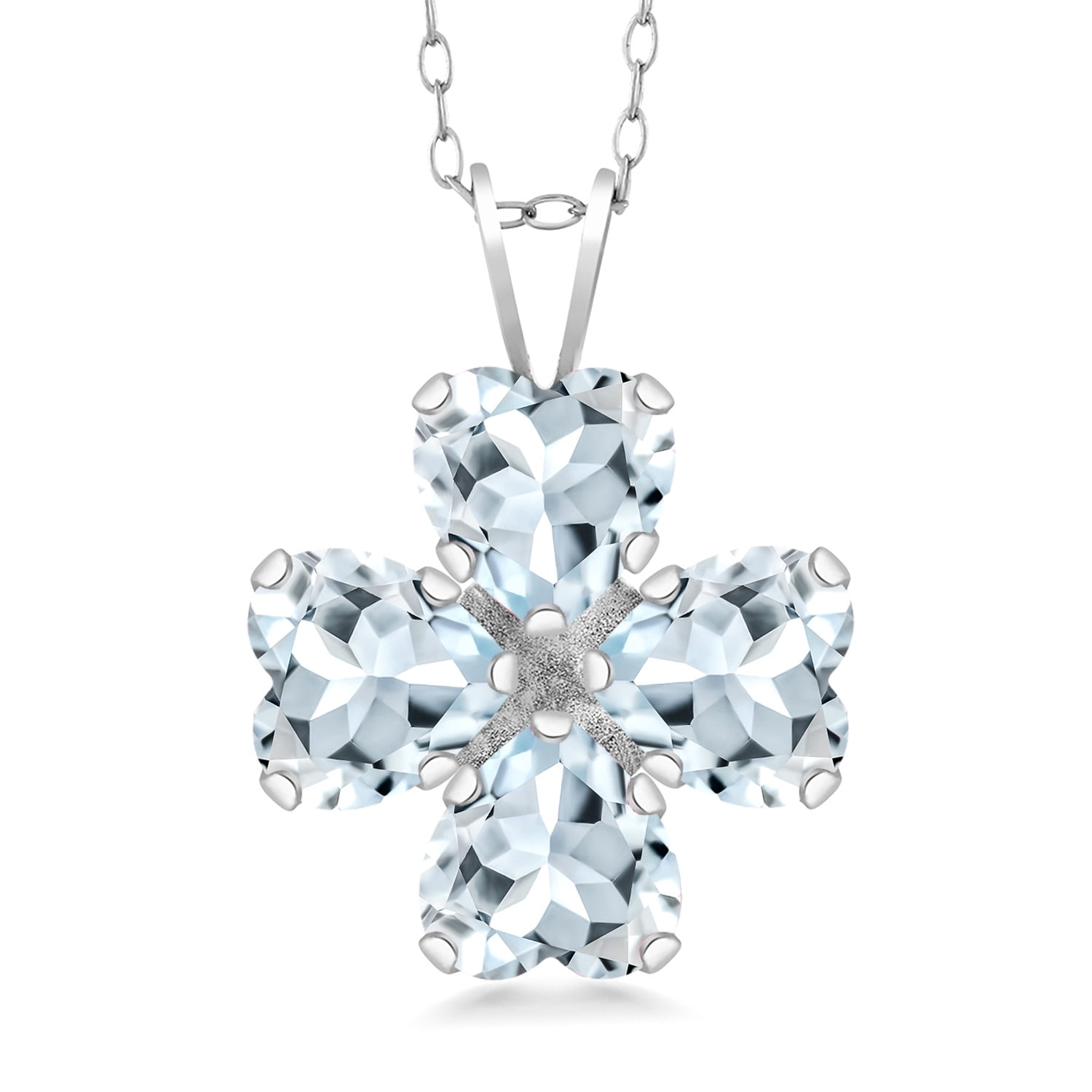 Gem Stone King 2.68 Cttw Sky Blue Aquamarine 4 Heart Shape Gemstone March Birthstone Pendant Necklace for Women | 925 Sterling Silver | 6MM Heart | With 18 inch Silver Chain