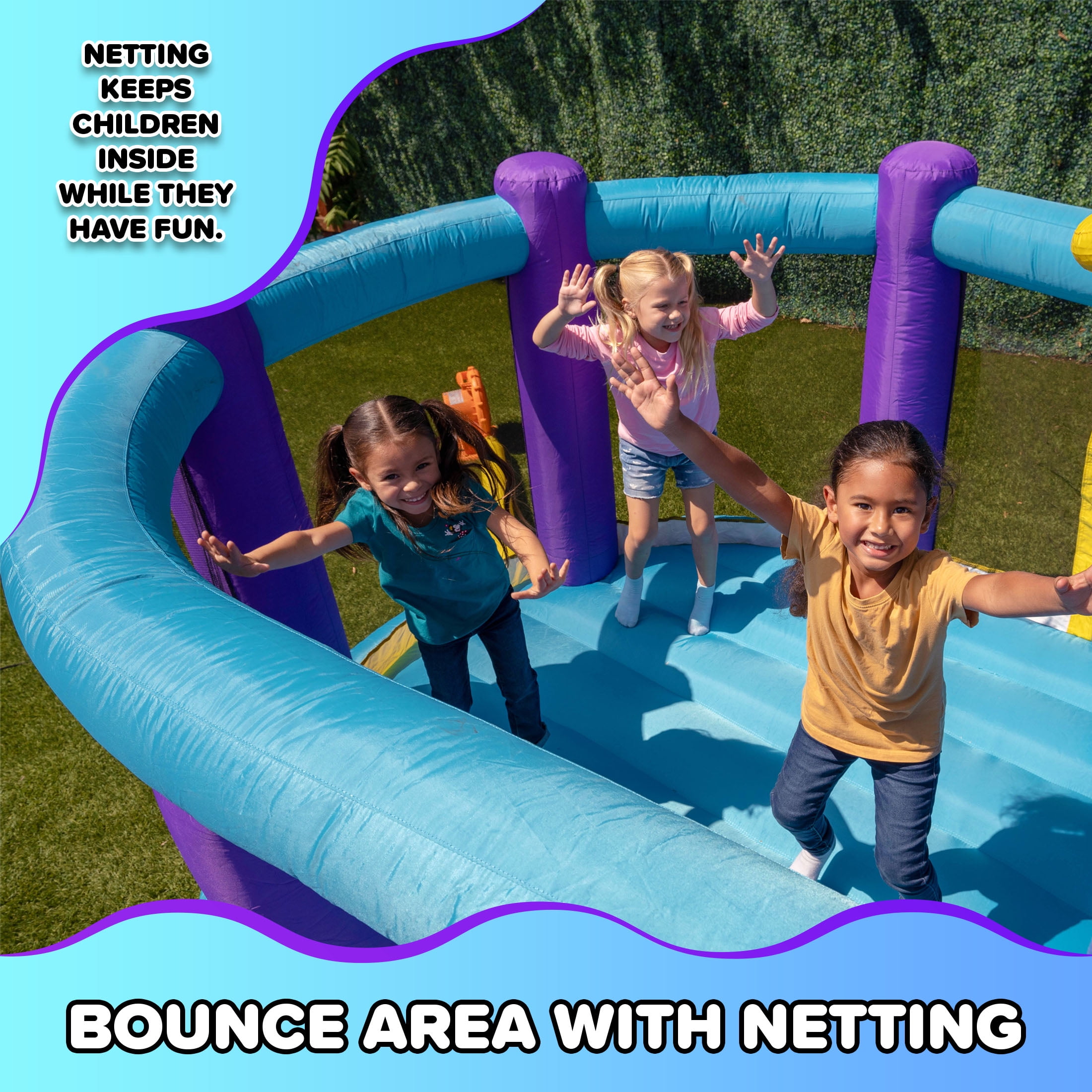 Sportspower Inflatable Bounce House with Slide, Whack-A-Play & Basketball Hoop, Kids Bouncer with 550W GFCI Blower, Outdoor Backyard Play, Ages 3–8