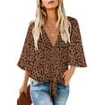 thumbnail image 1 of luvamia Women's Sexy V Neck Blouses 3/4 Sleeve Tie Knot Button Down Shirt Size S Brown Leopard, 1 of 4