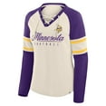 thumbnail image 2 of Women's Fanatics Cream/Purple Minnesota Vikings Hometown Gridiron Hero Raglan Lace-Up V-Neck Long Sleeve T-Shirt, 2 of 3