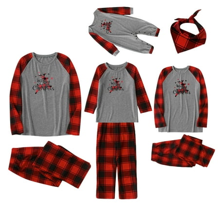 

REORIAFEE Family Christmas Pajamas Matching Sets Xmas Elk Reindeer Print Pjs Plaid Long Sleeve Tops and Pants Holiday Sleepwear Toddler 12-18 Months