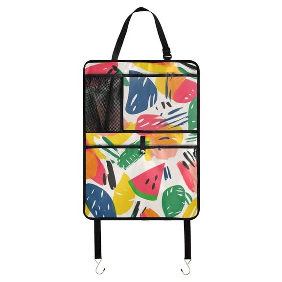 Abstract colorful fruit pattern Car Seat Back Kick Protectors,33 Pack Kick Mats with Storage Pockets for Vehicles to Protect from Dirt, Mud & Scratches