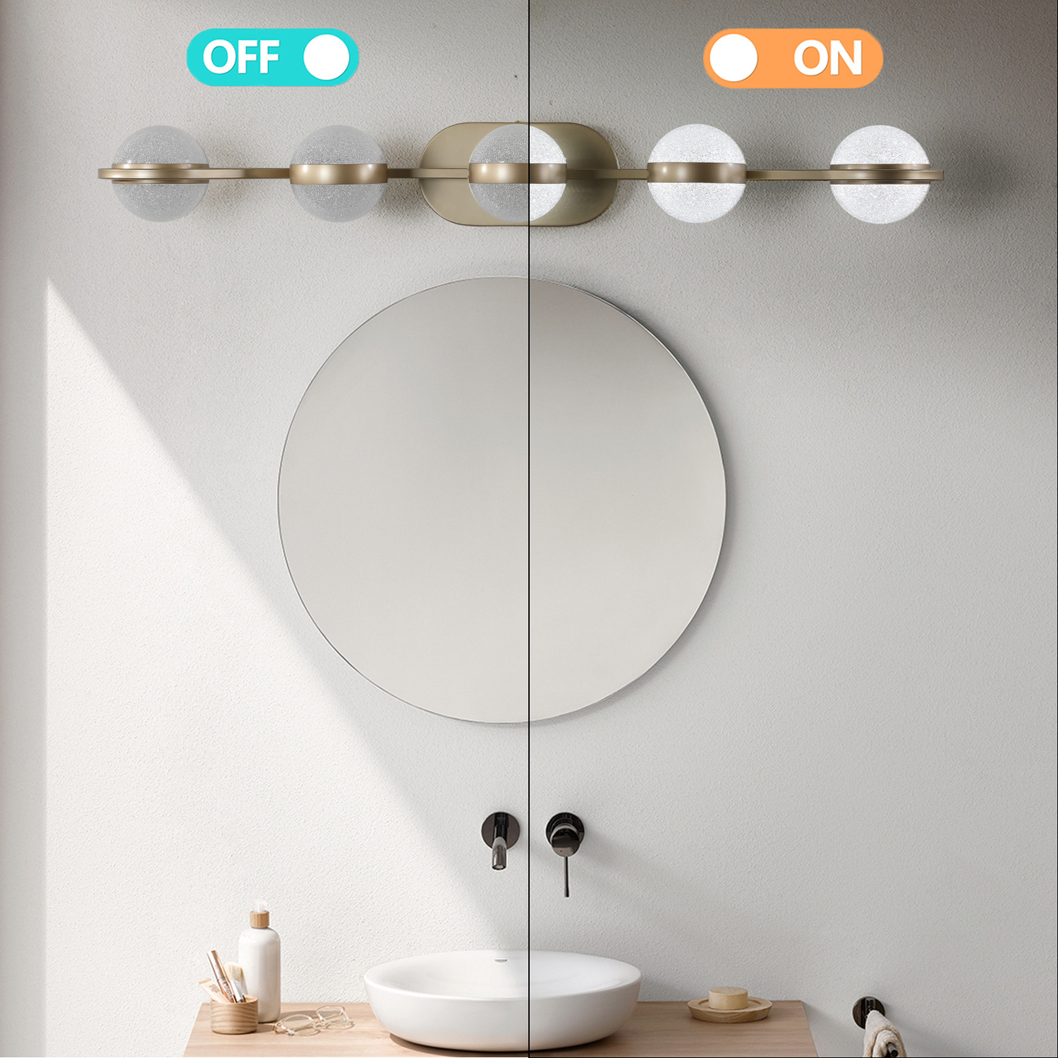 Round Ball Vanity Light 1950lumens,Creative Design Bathroom Lighting Fixture