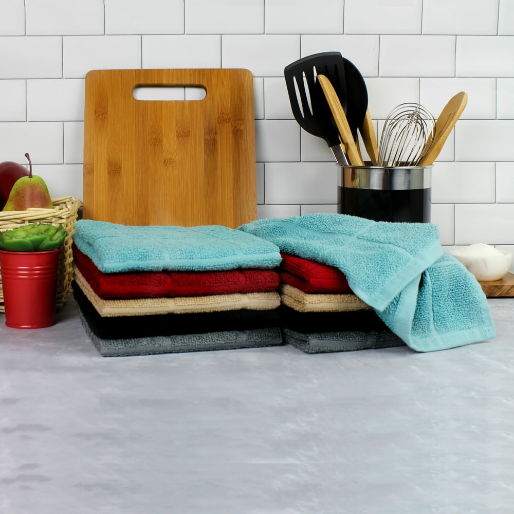 Mainstays, 10 Pack, Terry Kitchen Towel Set, Assorted Solid Colors