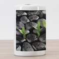 thumbnail image 3 of Plant Ceramic Toothbrush Holder, Basalt Stones with Bamboo Leaves Sticking Water Droplets Harmony of Nature, Decorative Versatile Countertop for Bathroom, 4.5" X 2.7", Dark Taupe Lime Green, 3 of 4