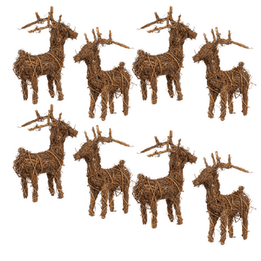 8pc Twig Grapevine Reindeer Figurines - for Christmas Decor - Factory Direct Craft
