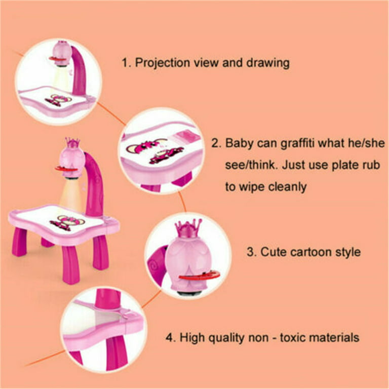 LED Projector Battery Operated Drawing Writing Board Kids Early Educational  Projection Painting Desk Plastic Doodling Toy School 