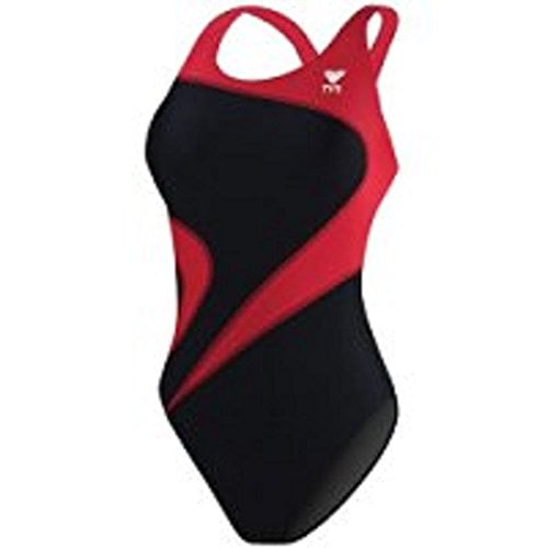 TYR Women's Standard Alliance T-Splice Maxfit Swimsuit, Black/Red, 26