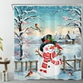 thumbnail image 6 of HVEST Winter Snowman Shower Curtain for Bathroom, Christmas Cardinal Bird and Snowy Tree with Pink Flower Fabric Shower Curtain with Hooks, Farmhouse Snow Scene Bathroom Curtain Shower Set, 72"W x 72", 6 of 7