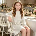 thumbnail image 4 of WGIZCVO Girls Long Sleeve Dresses Ribbed Knit Fall Winter Dress Crew Neck Casual A Line Dress with Pocket, 4 of 8