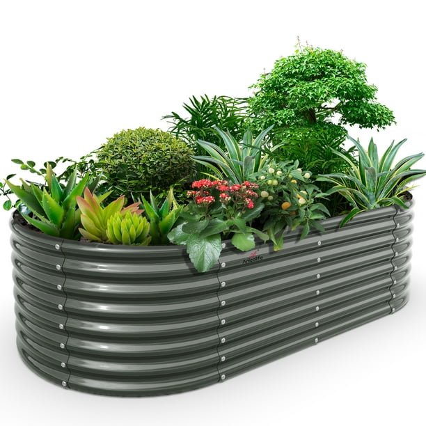 8X4X2 ft Galvanized Raised Garden Bed, Oval Above Ground Modular Metal Planter Boxes Outdoor for