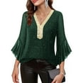 thumbnail image 6 of Ounisa Women's Ruffle 3/4 Sleeve Sparkly Tops Sequin V Neck Blouses Dressy Fall Shirts, 6 of 9