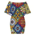 thumbnail image 6 of Mexican Talavera Ceramic Tile Pattern Women's Off The Shoulder Ruffles Summer Wedding Guest Loose Casual Party Beach Dress, 6 of 9