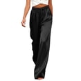 thumbnail image 2 of DeHolifer Women's Pants High Waisted Solid Color Wide Leg Drawstring Flowy Trousers with Pockets Black S, 2 of 7