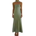 thumbnail image 2 of Army Green Strapless Maxi Satin Dress With Neck Scarf Bodycon Sleeveless Backless Long Tube Silky Sundress, 2 of 4